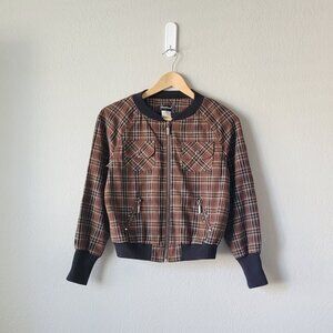 Phidias Paris Plaid Bomber Jacket, Retro Checkered Zip Up,  Preppy Fall Jacket